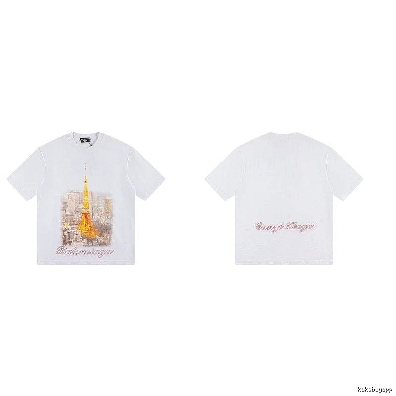 Balenciaga Vintage-style White T-shirt with Tokyo Tower Print