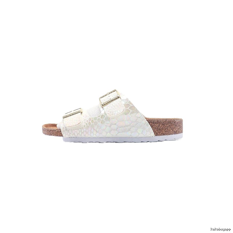Birkenstock Double-Buckle Casual Iridescent White Slide Sandals