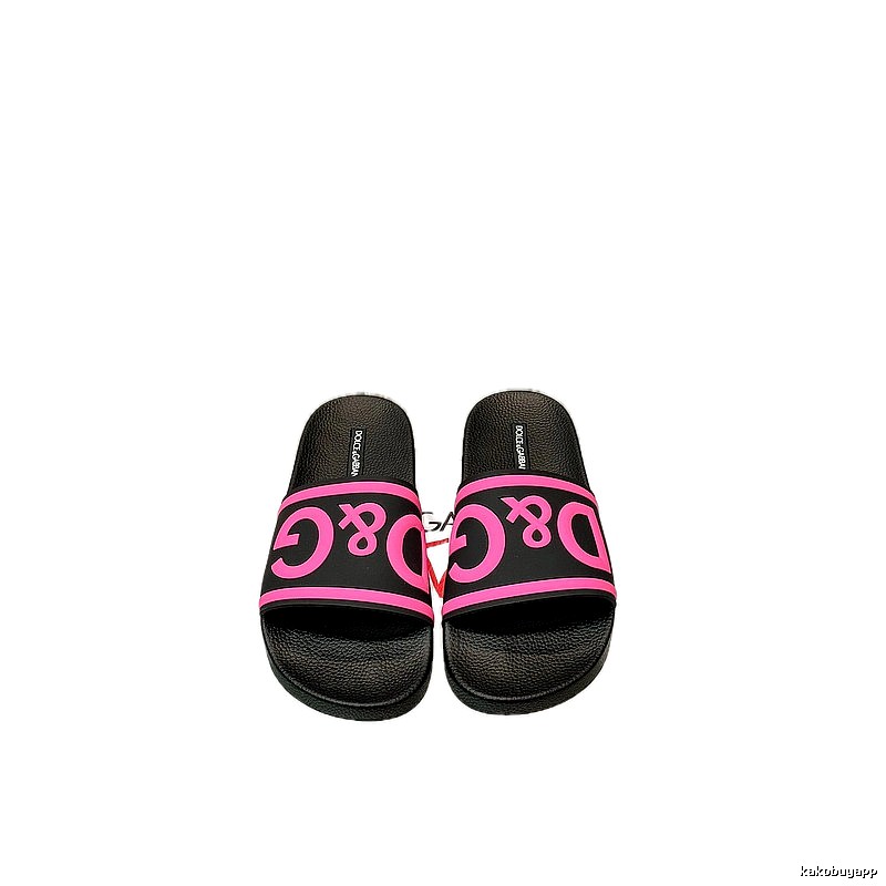 D&G Classic Logo Streetwear Style Black & Pink Colorblock Slide Sandals