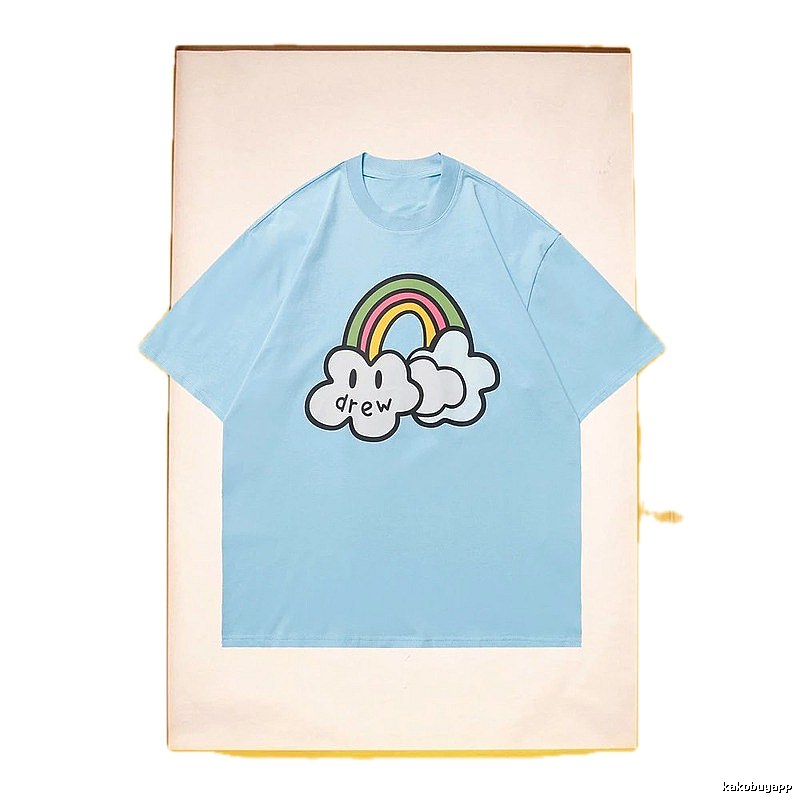 DREW Rainbow Cloud Casual Style Light Blue Short Sleeve T-Shirt