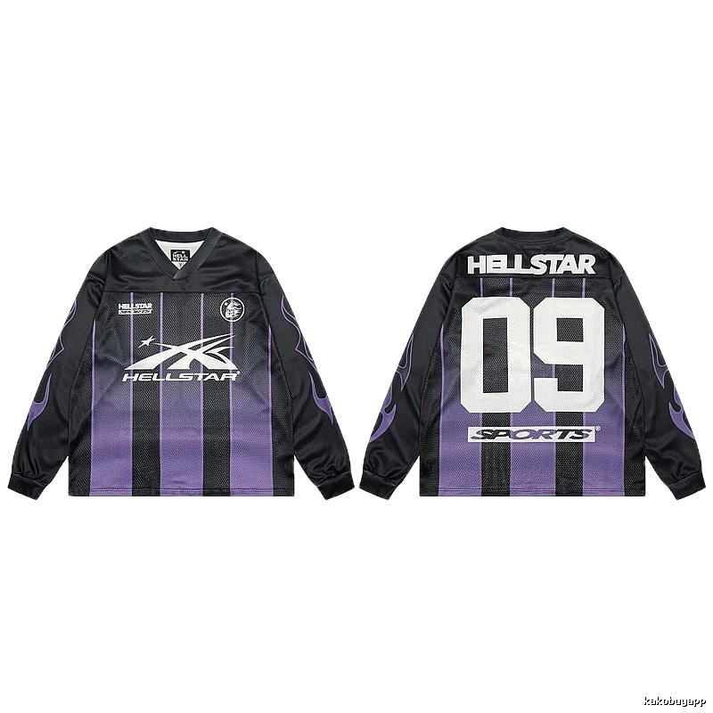 Hellstar Sporty Street Style Black and Purple Long-Sleeve Jersey