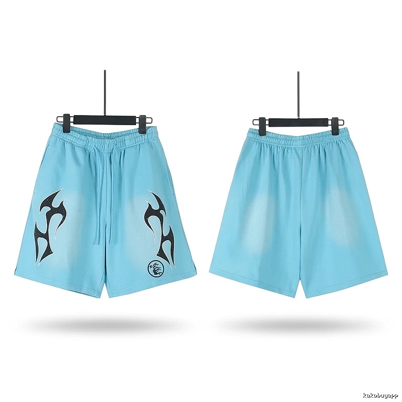 Hellstar trendy brand printed light blue shorts