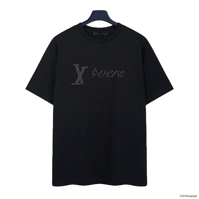 Louis Vuitton Trendy Black T-Shirt with Letter Embroidery