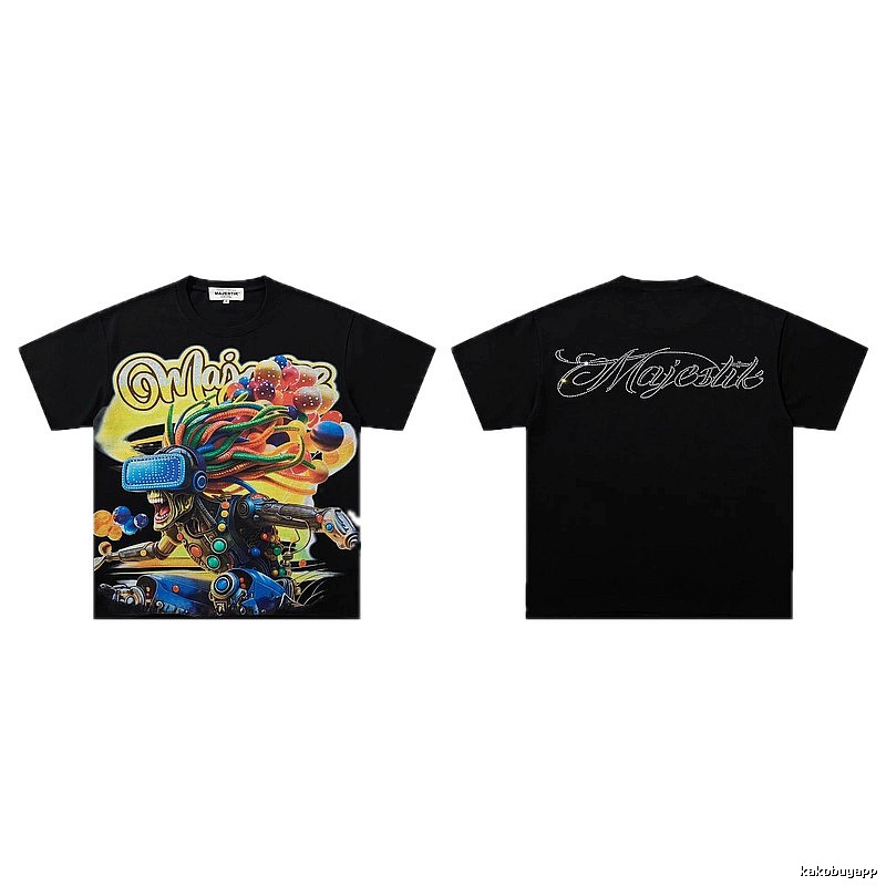 MAJESTIK Cyber Print Street Style Black T-Shirt