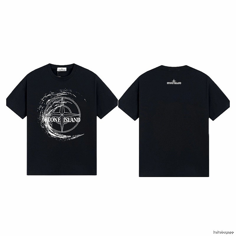 Stone Island Compass Print Street Style Black T-Shirt