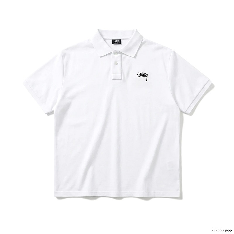 Stussy basic simple white polo shirt