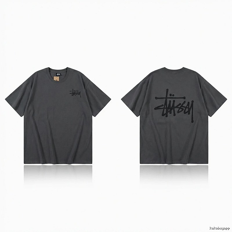 Stussy basic style simple style dark gray T-shirt