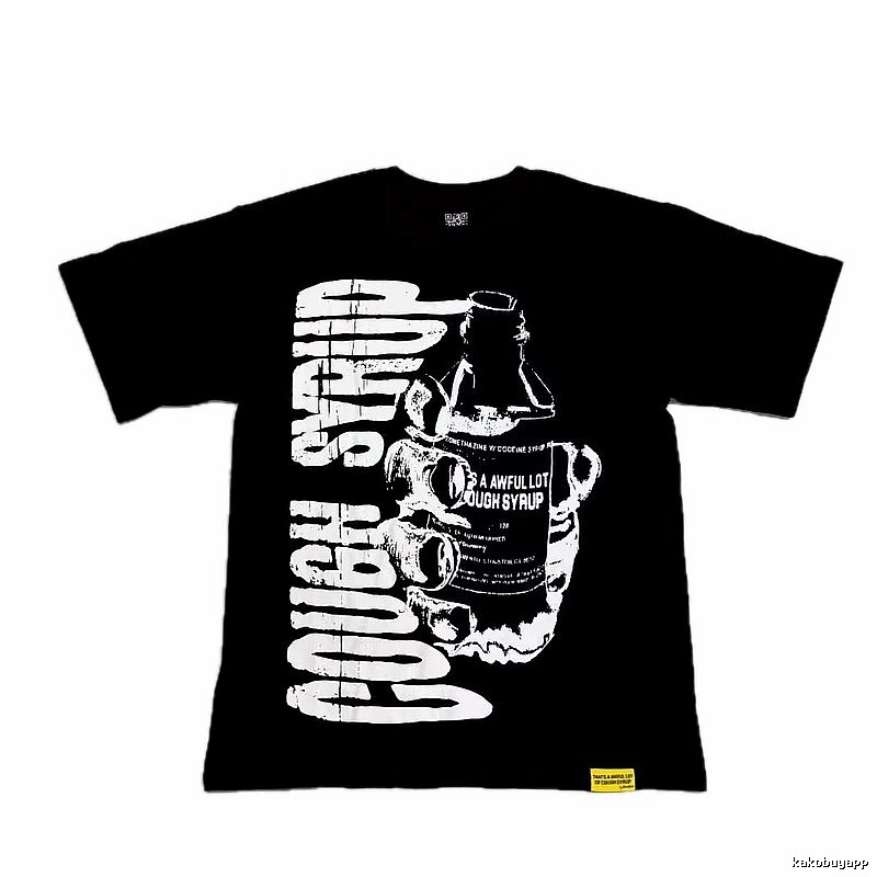 ALOCS Syrup Print Street Style Black T-Shirt
