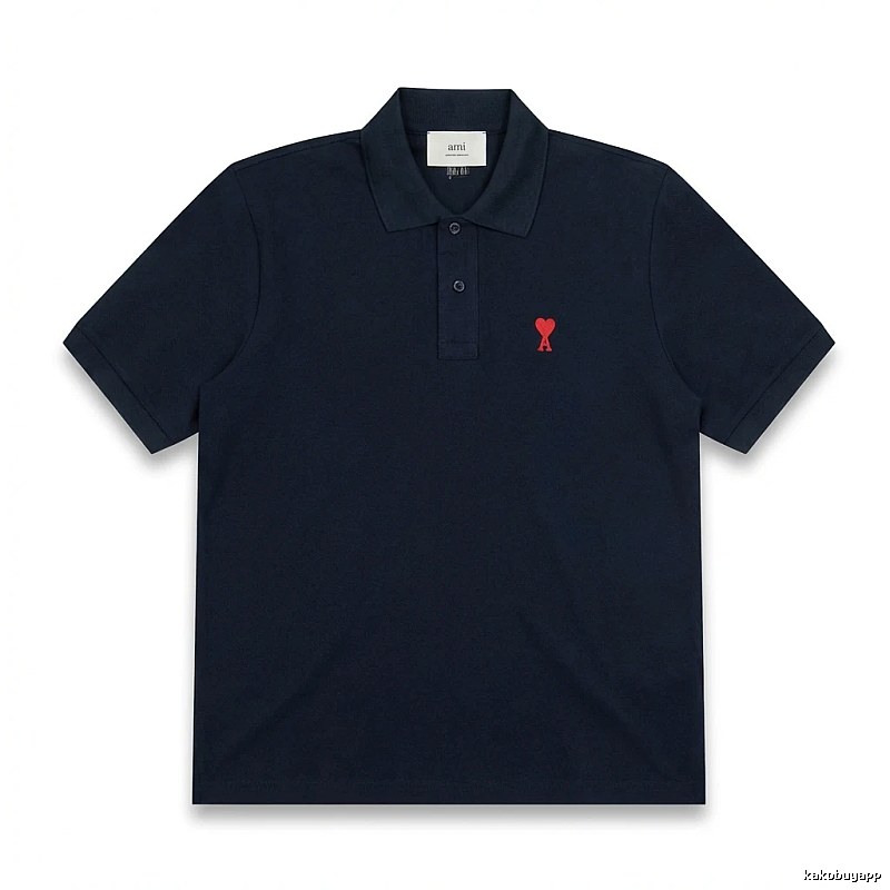 AMI Love Heart Logo Minimalist Style Polo Shirt