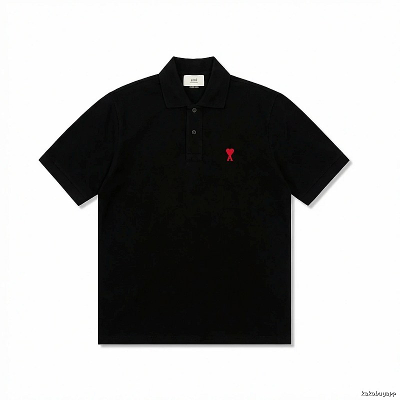 Ami love simple style black polo shirt