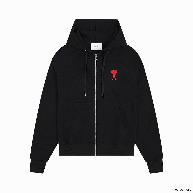 AMI Red Heart Embroidery Trendy Cool Black Sweatshirt