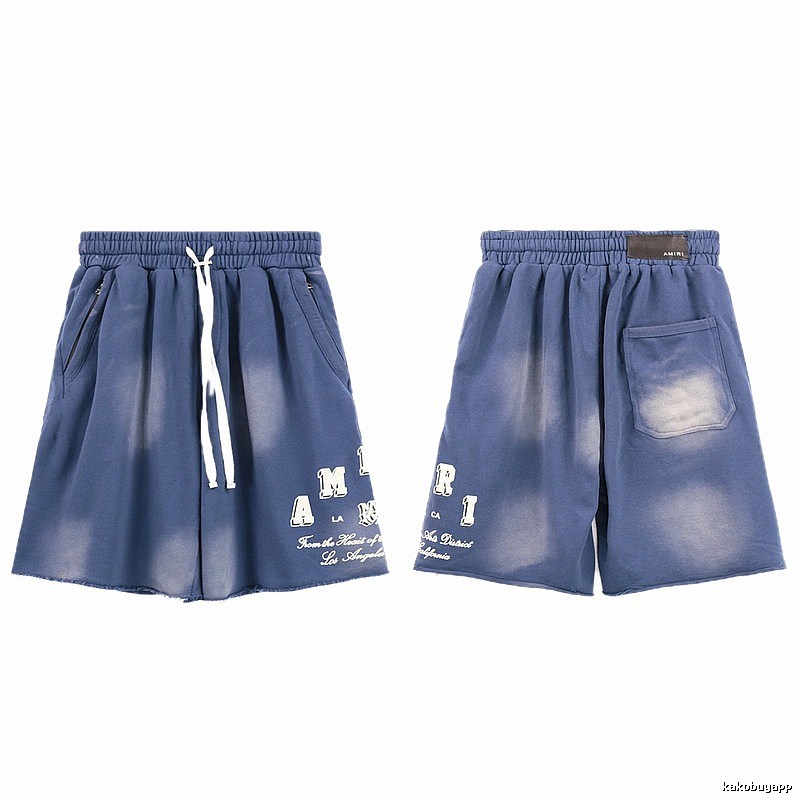 AMIRI Letter Print Street Style Washed Blue Shorts