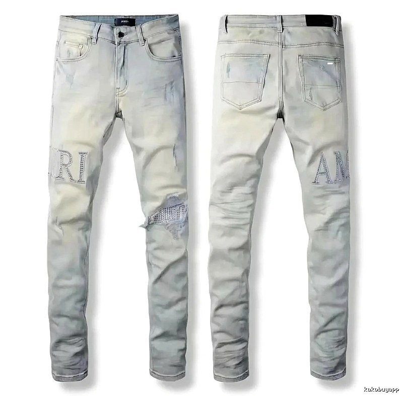 AMIRI Ripped Trendy Brand Light Gray Jeans