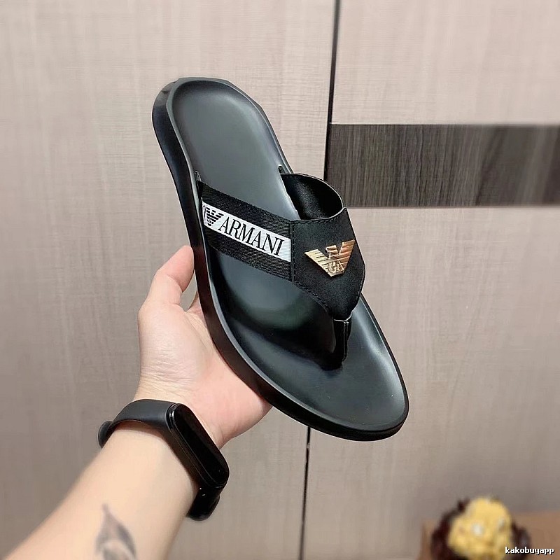 Armani Eagle Logo Light Luxury Casual Style Black Flip-Flops