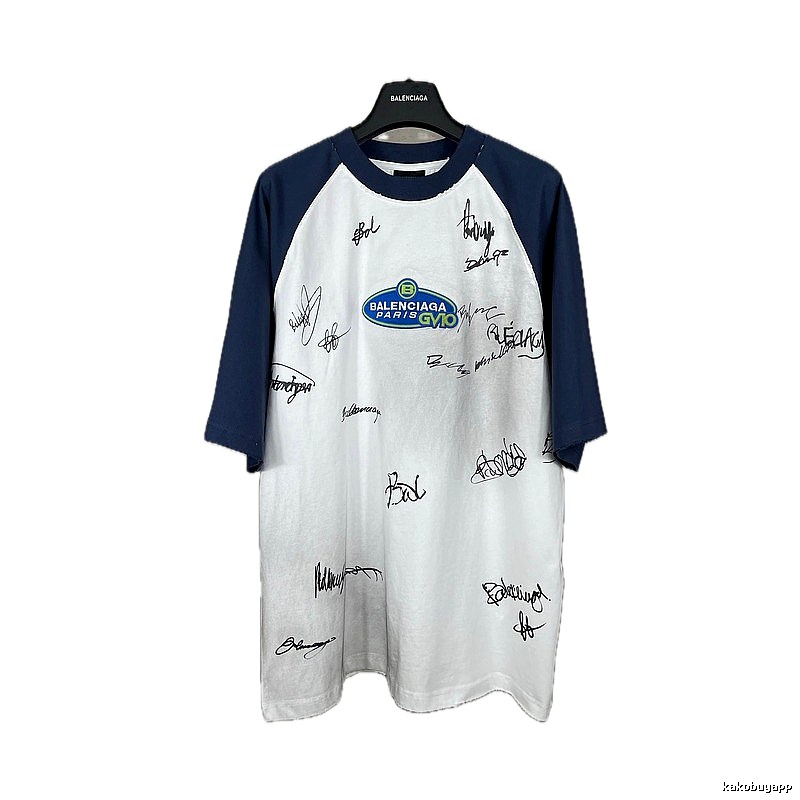 Balenciaga Blue and White Signature Style T-shirt