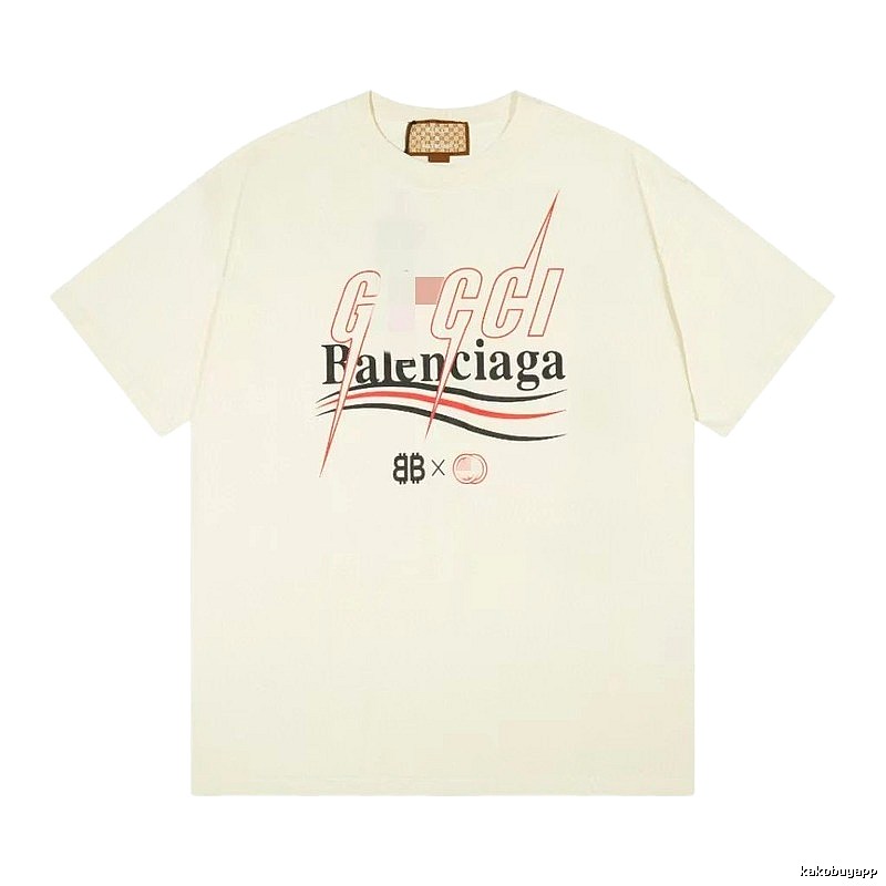 Balenciaga Co-branded Printed Streetwear Off-white Short-sleeve T-shirt