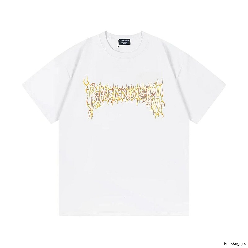 Balenciaga Gothic Style Flame Print White T-Shirt