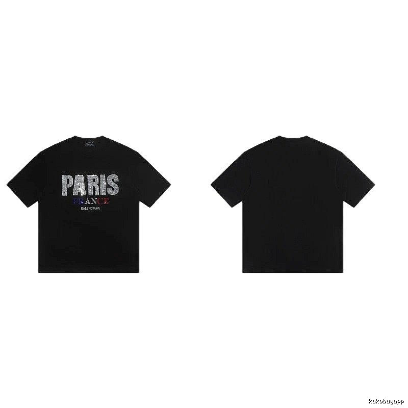 Balenciaga PARIS Rhinestone-Embellished Streetwear Black T-Shirt