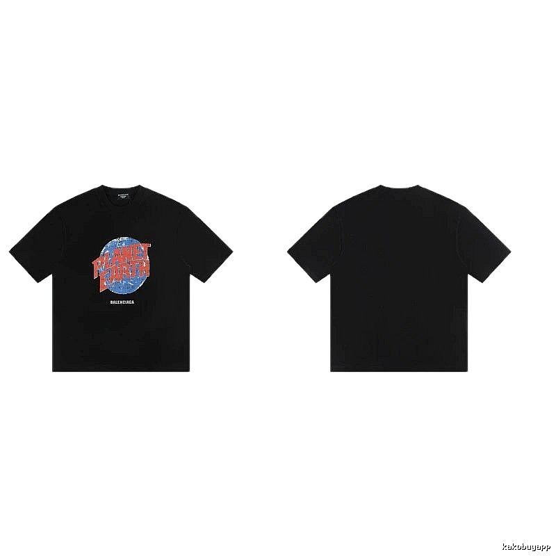 Balenciaga Trendy Black Short-sleeve T-shirt with Earth Print