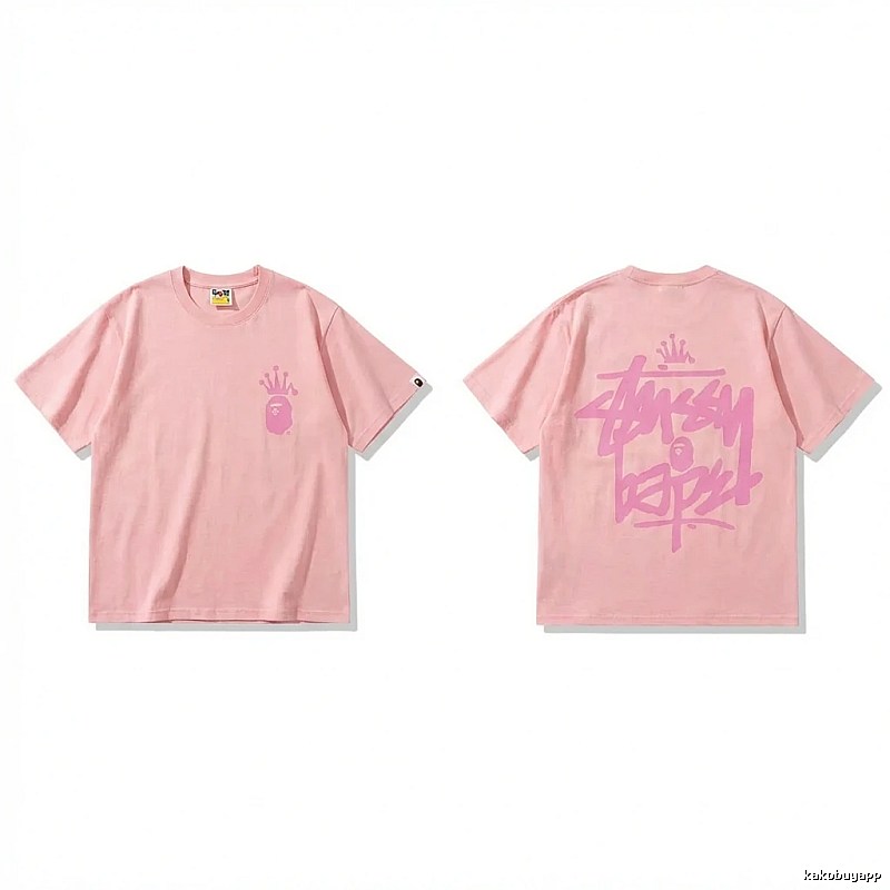 Bape Crown Print Pink Short-sleeve Shirt