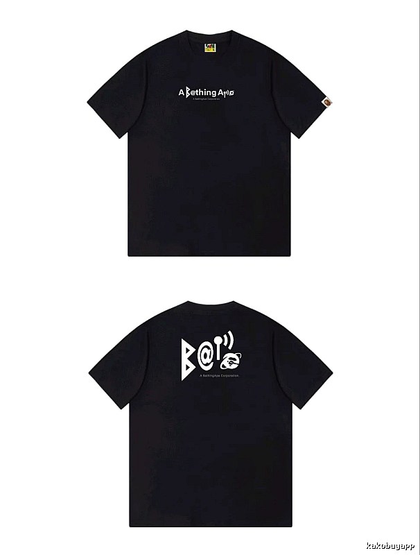 Bape letter - printed short - sleeved black T - shirt