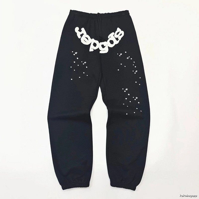 Bold White Branding Sp5der Logo Sweatpants in Black