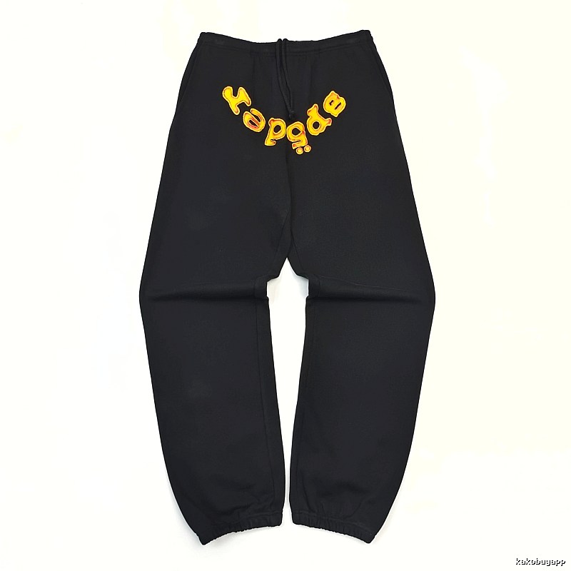 Bold Yellow Wordmark Graphics And Cuffed Hems Black Sp5der Logo Sweatpants