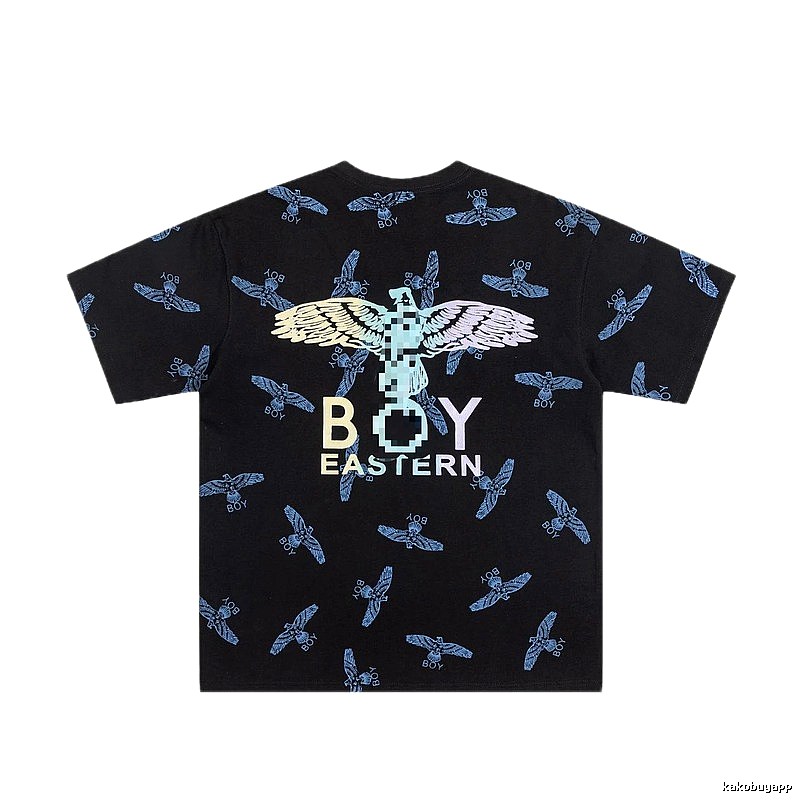 BOY All-over Flying Eagle Print Streetwear Style Black Short-sleeve T-shirt
