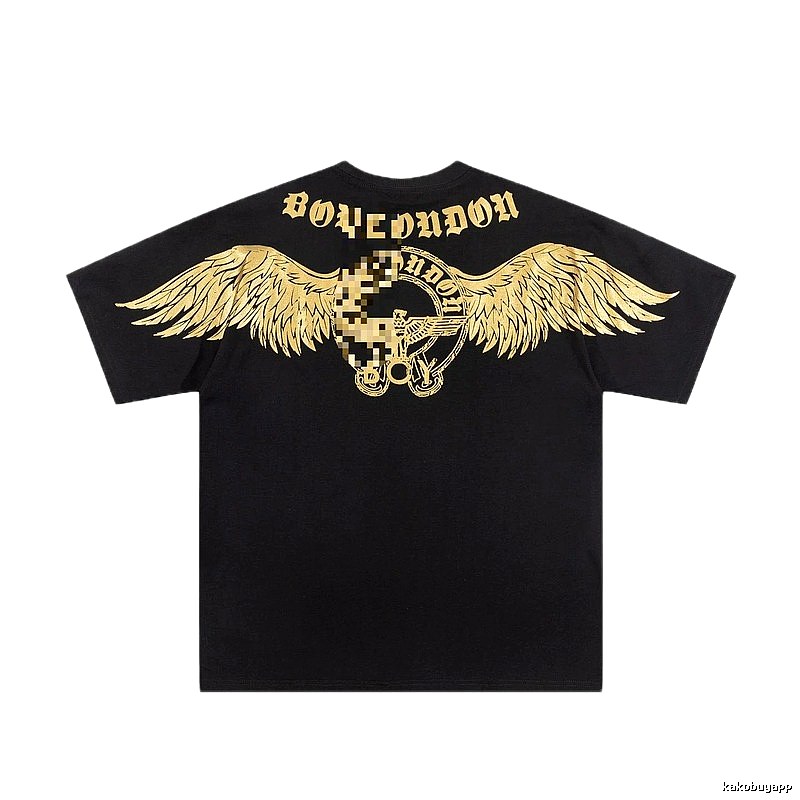 BOY Street Style Black Short-sleeve T-shirt with Gold Foil Stamped Wings