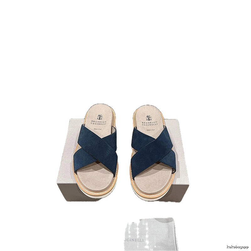 Brunello Cucinelli Minimalist Casual Navy Blue Slide Sandals