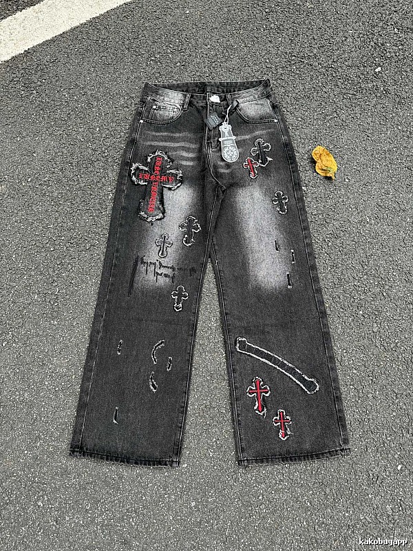 Chrome Hearts Black Wash Weekend Cross Graphic Jeans
