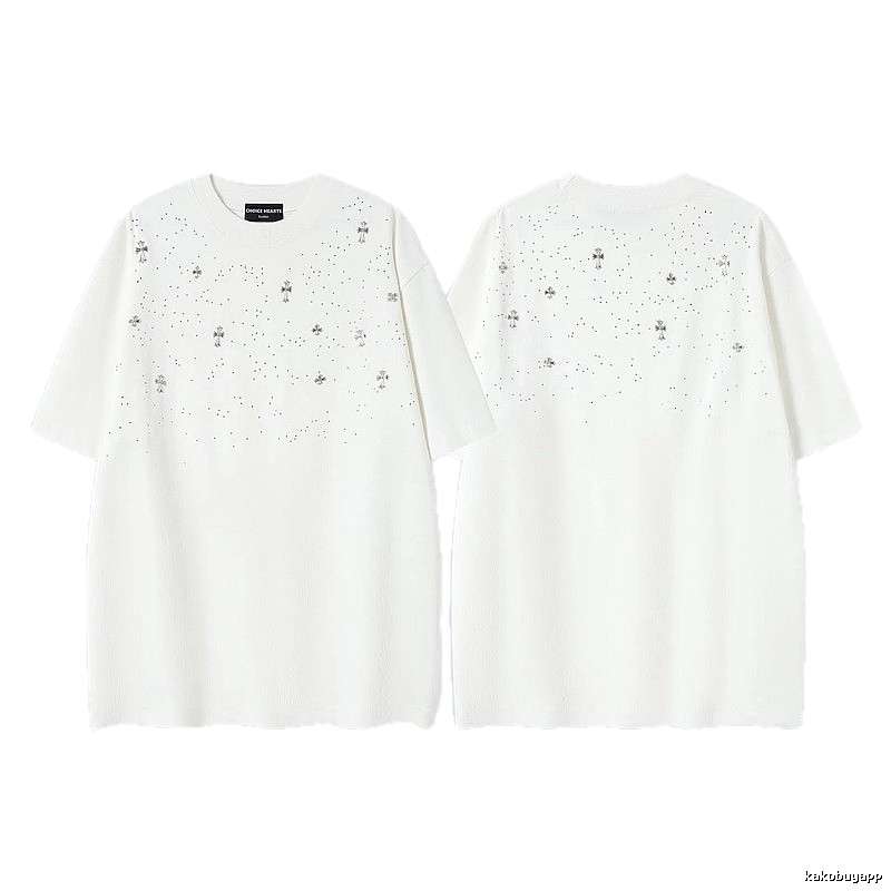 Chrome Hearts Cross Hot-Fix Rhinestone Street Style White T-Shirt