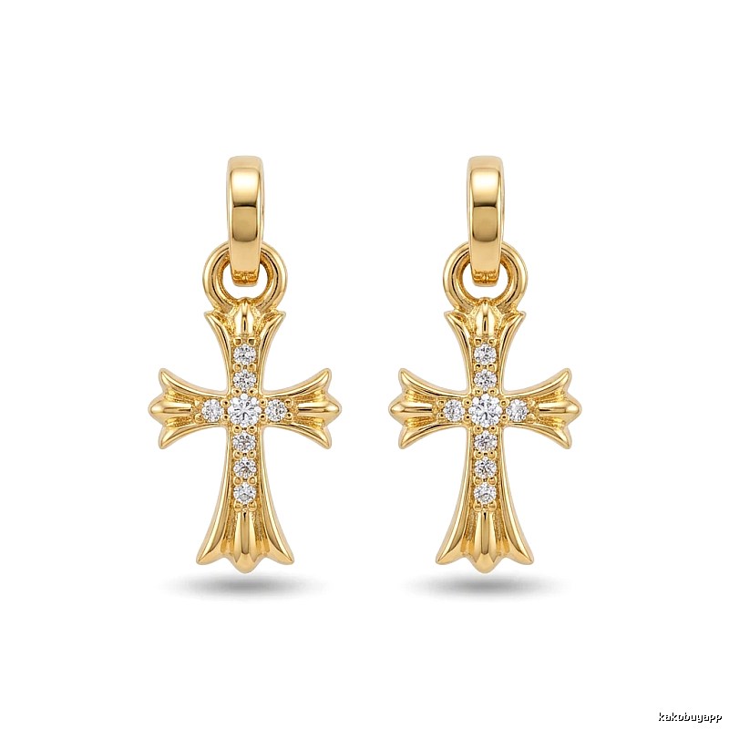 Chrome Hearts Cross Trendy and Cool Style Gold Earrings