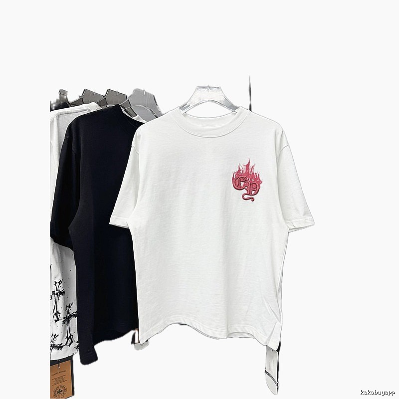Chrome Hearts Flame-Embroidered Street Style White Short-sleeve T-shirt