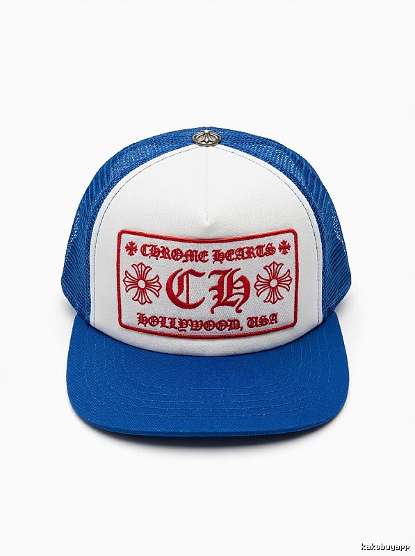 Chrome Hearts Retro Style Blue and White Hat