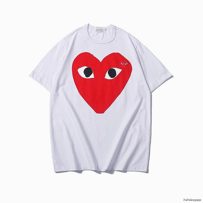 Comme des Garcons PLAY 2023-30 White Style 2330 Heart Logo T-Shirt Coffee Run
