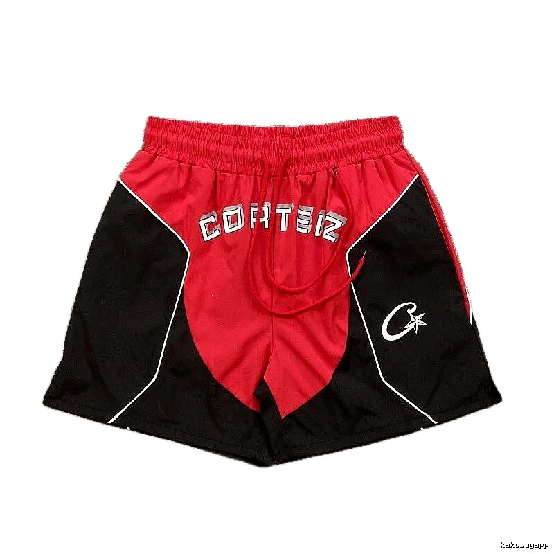 Corteiz Star Logo Street Style Red and Black Sports Shorts
