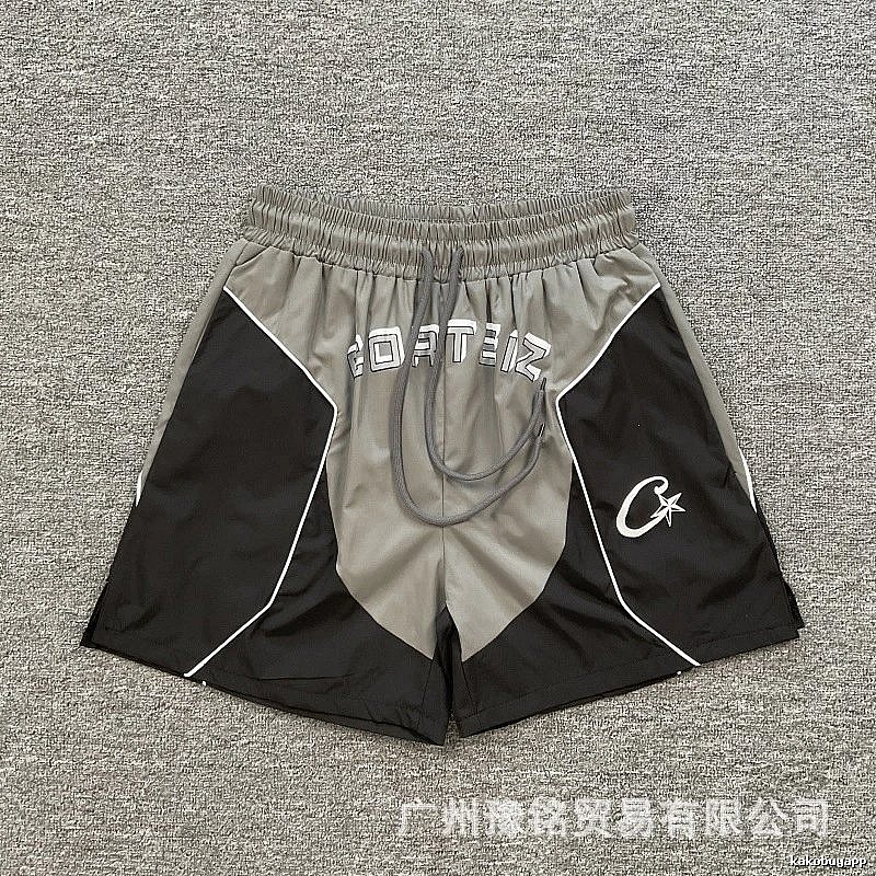 Corteiz Street Style Black and Grey Colorblock Athletic Shorts