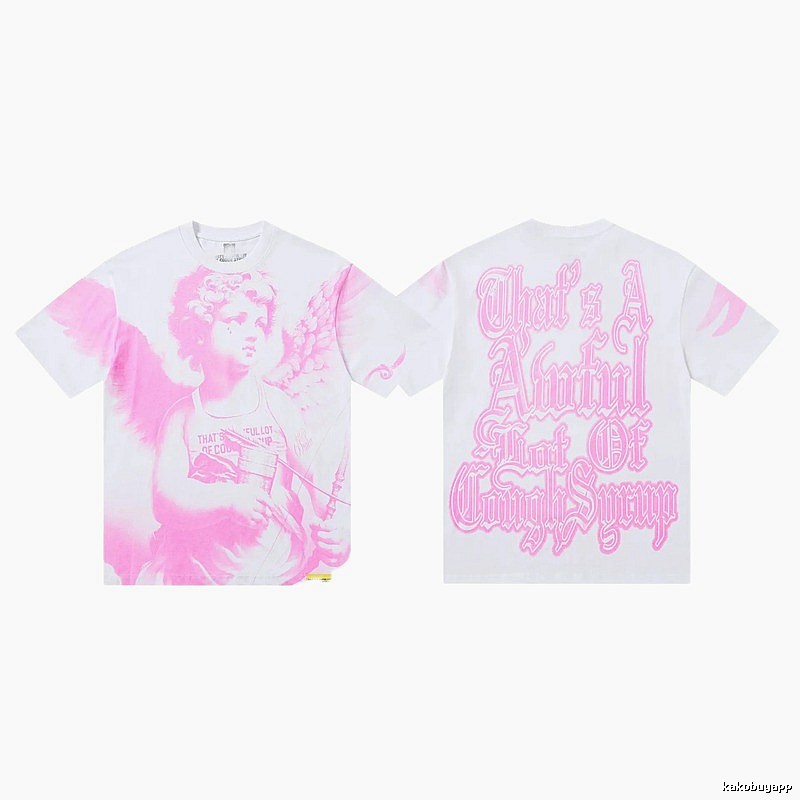 COUGH SYRUP Angel Print Street Style White and Pink T-shirt