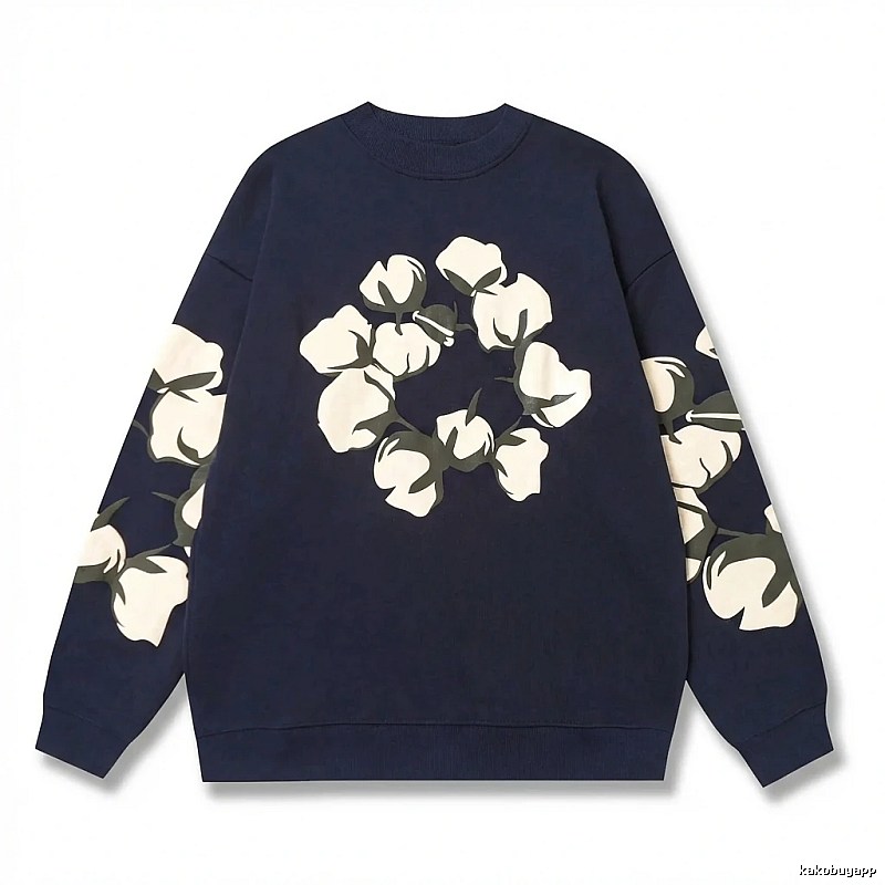DENIM TEARS Retro Style Navy Blue Sweatshirt