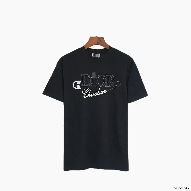 Dior Embroidered Casual Style Black Short-sleeve T-shirt