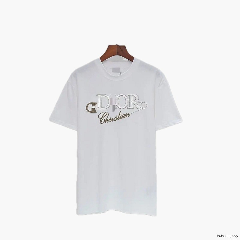 Dior Embroidered Light Luxury Style White Short-sleeve T-shirt