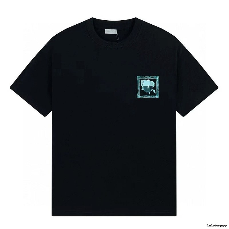 Dior Frame Print Trendy Style Black Short-sleeve T-shirt