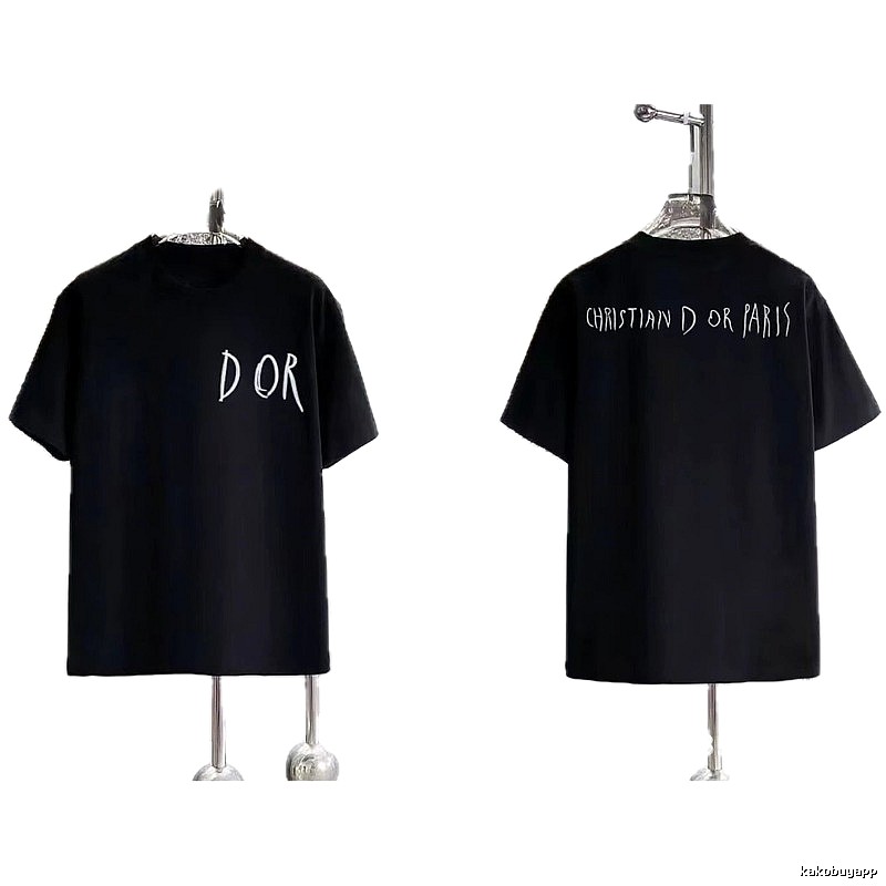 Dior Hand-painted Graffiti Minimalist Style Black T-shirt