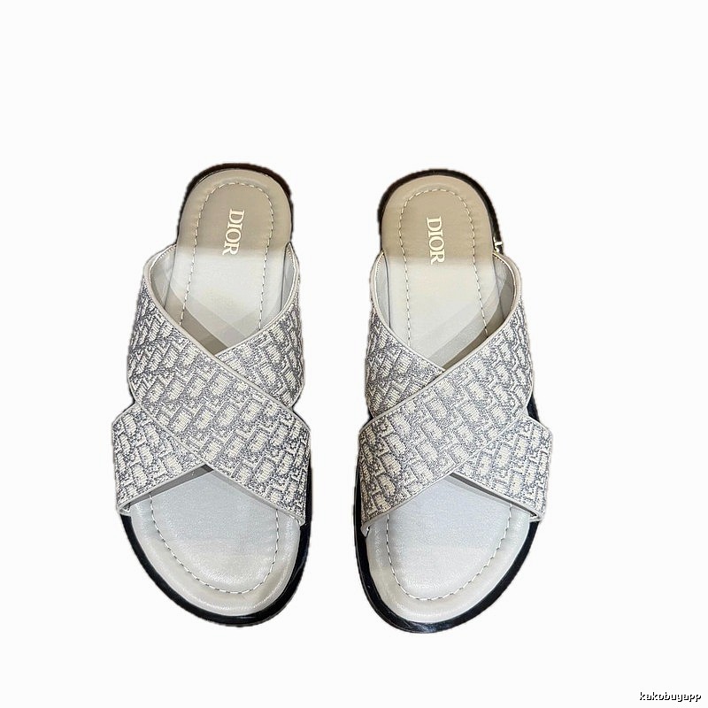Dior Monogram Light Luxury Style Light Gray Slides