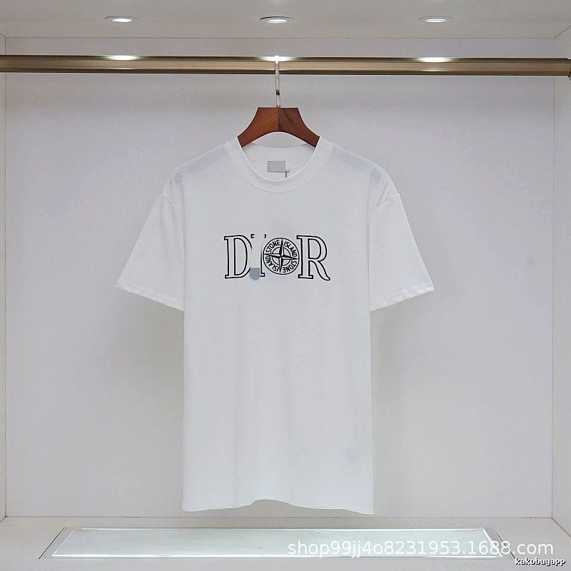 Dior x Stone Island Co-branded Casual Style White T-Shirt