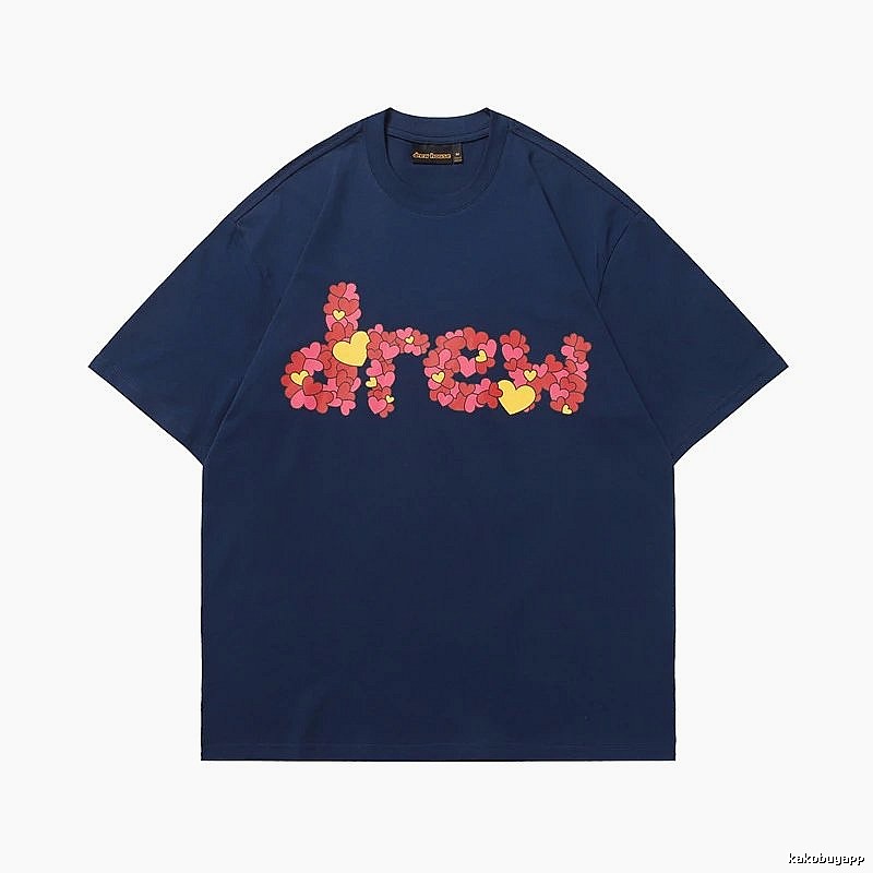 DREW All-over Heart Print Trendy Style Navy Blue Short-sleeve T-shirt