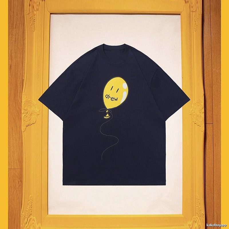 DREW Balloon Smiley Street Style Navy Blue Short Sleeve T-Shirt