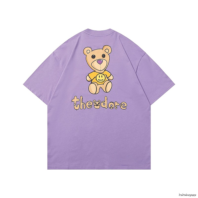 DREW Bear Print Street Style Purple T-shirt