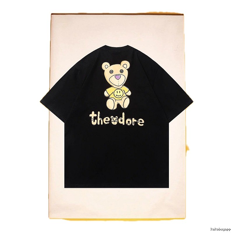 DREW Bear Print Streetwear Brand Black Short Sleeve T-shirt